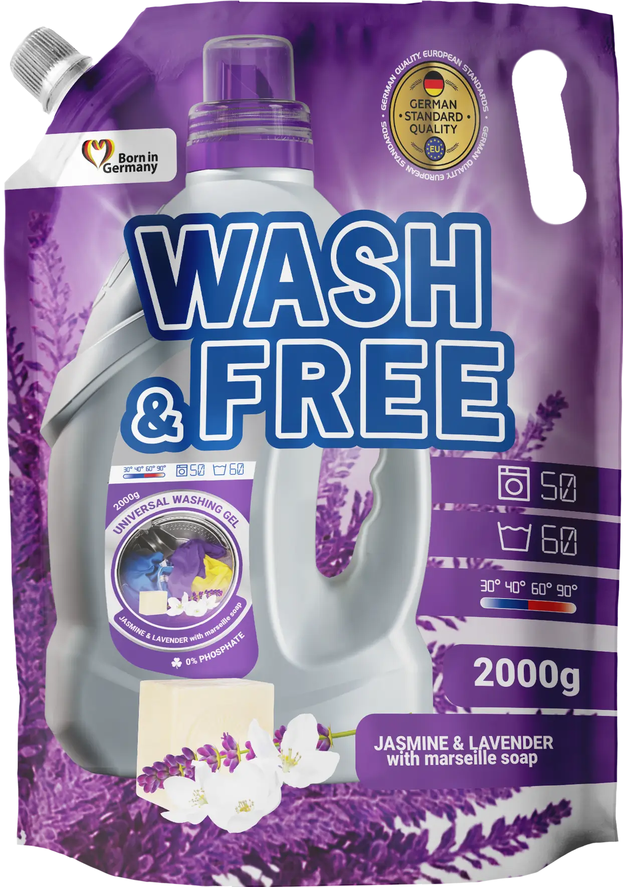 Universal washing gel «Wash&Free» Jasmine and Lavenderwith Marseille soap