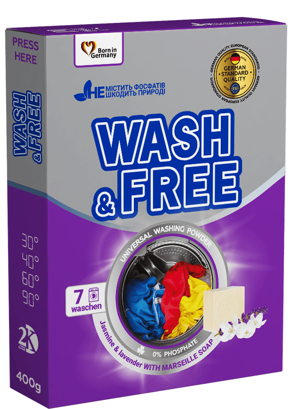 Порошок для прання «Wash&Free» Жасмин та Лаванда з Марсельським милом